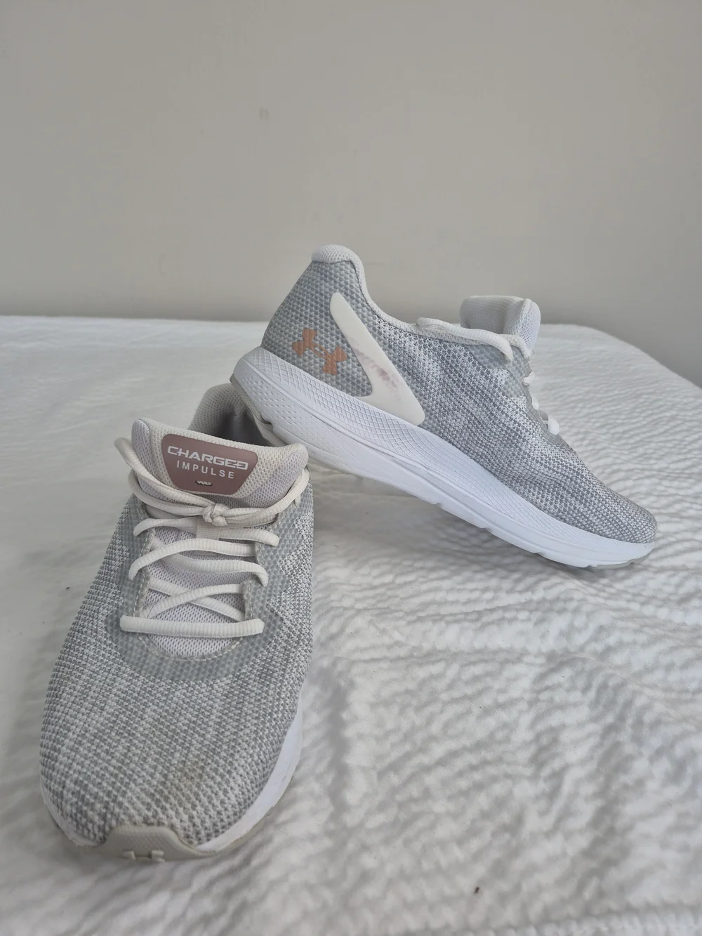 Under Armour Women's Light Gray and White Knit Running Sneakers